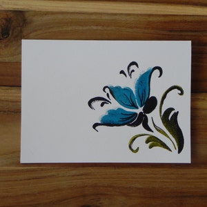 Rosemaling Card Set, Norwegian Folk Art, Blue Flower, Eight blank notecards and envelopes