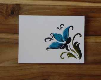 Rosemaling Card Set, Norwegian Folk Art, Blue Flower, Eight blank notecards and envelopes