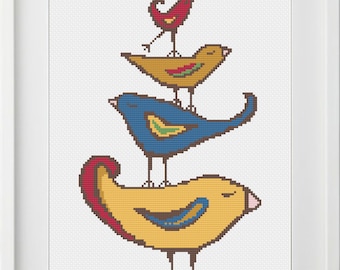 Gestapeld Fancy Birds-patroon, PDF, Cross Stitch-patroon, direct downloaden