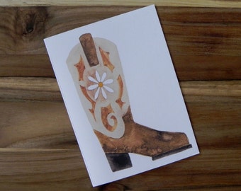 Cowboy Boot and Daisy Card Set, Cowgirl, Boots and Flowers, Eight blank notecards and envelopes