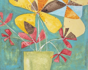 Abstract flowers vase bouquet, print of original painting