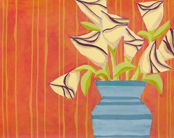 Still life flowers on orange, print of original painting