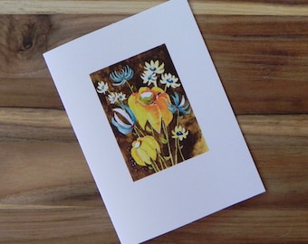 Country Bouquet of Flowers Card Set, blank notecards and envelopes, orange, robins egg blue, brown