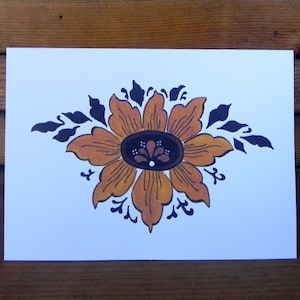 Rosemaling Card Set, Norwegian Folk Art, Yellow Flower, Eight blank notecards and envelopes