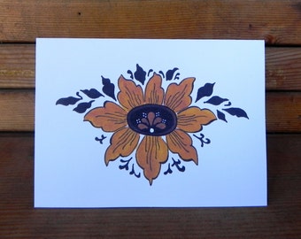 Rosemaling Card Set, Norwegian Folk Art, Yellow Flower, Eight blank notecards and envelopes