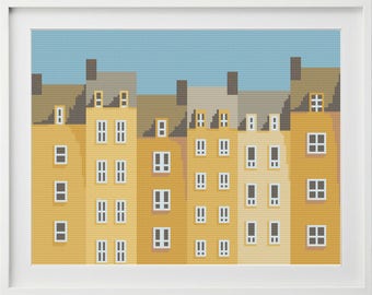 Yellow Row Houses pattern, PDF, Cross Stitch Pattern, instant download