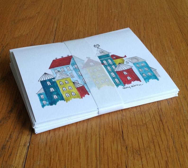 Colorful Buildings Card Set, Blank notecards with envelopes, Housewarming Gift image 2