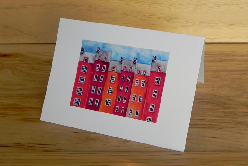 Red Row Houses Card Set, Blank notecards with envelopes, House Art image 2