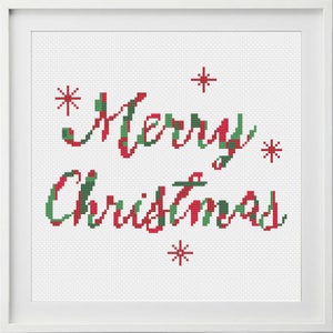 Merry Christmas, Words, Cross Stitch Pattern, PDF, instant download