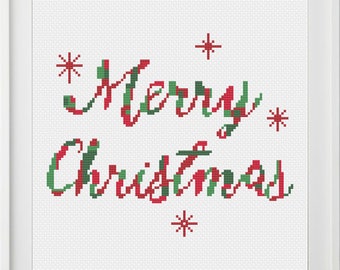Merry Christmas, Words, Cross Stitch Pattern, PDF, instant download