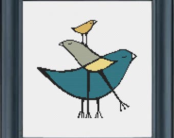 Layered Birds, Cross Stitch Pattern, PDF, instant download