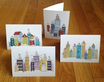 Colorful Buildings Card Set, Blank notecards with envelopes, Housewarming Gift