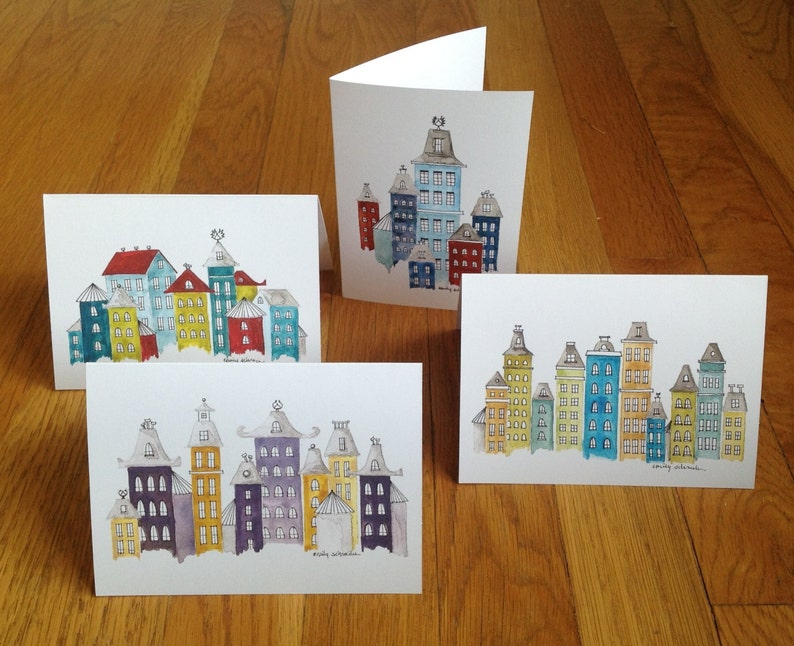 Colorful Buildings Card Set, Blank notecards with envelopes, Housewarming Gift image 1