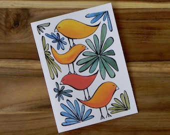 Birds and Flowers Card Set, Blank notecards with envelopes, Jungle Birds