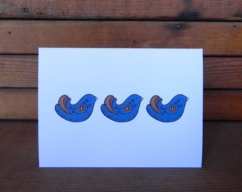 Rosemaling Card Set, Norwegian Folk Art, Blue Birds, Eight blank notecards and envelopes