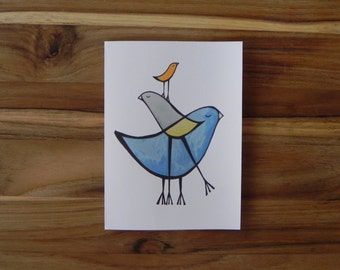 Layered Bird Card Set, Blank notecards with envelopes, Bird Art