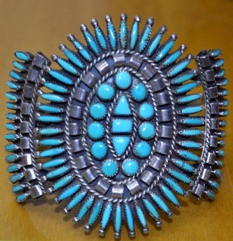 Zuni Sterling Silver Turquoise Cuff Bracelet VMB Hallmark Etsy
