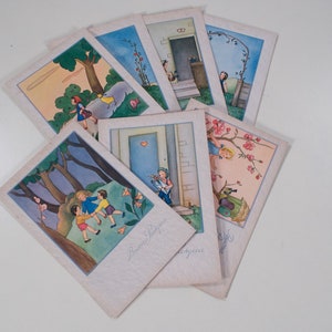 7 unused italian easter greeting postcards 50's 60's cute children illustrations ephemera
