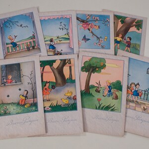 8 inutilizzati italiano Pasqua saluto Cartoline anni ' 50 ' 60 bambini svegli illustrazioni ephemera