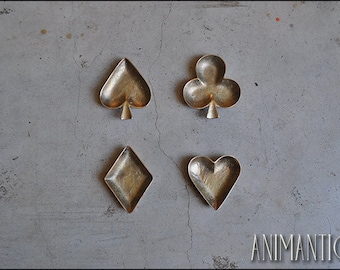 instant collection - four cast brass playing cards suits ashtrays, man cave, poker player,  card player gift