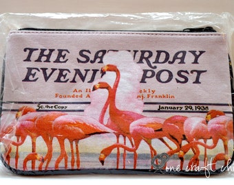 Zipper Wallet Flamingo Art Zipper Pouch Coquette Fashion Vintage Art Magazine Cover Saturday Evening Post American Illustrators Collection