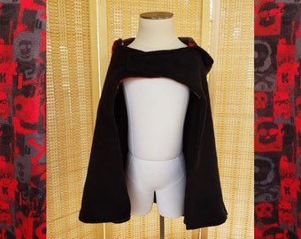 Toddler Black Fleece Cape, Red Skull Hood (18m)