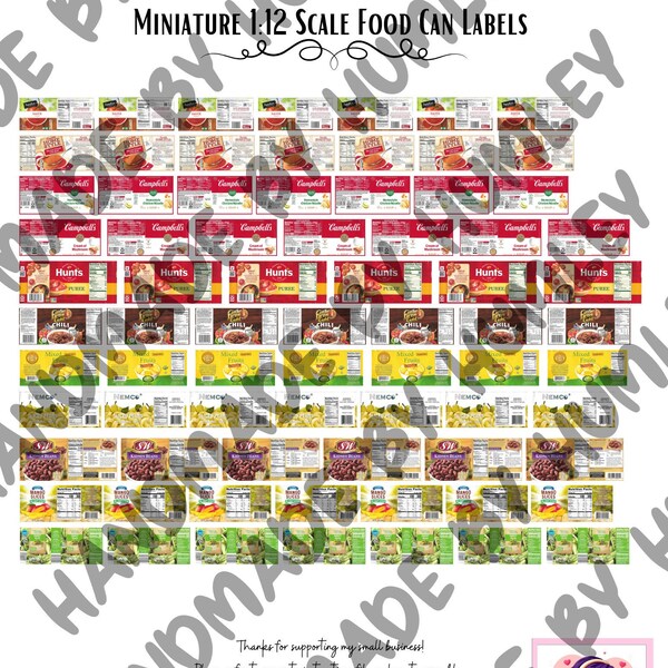 Miniature Printable Food Can Labels Template in 1:12 Scale | PDF Print | Dollhouse DIY | Digital Download File | Instructions Included