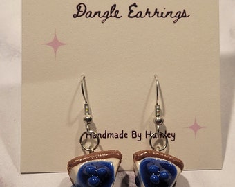 Handmade Miniature Blueberry Cheesecake Polymer Clay Dangle Earrings, Gifts for Women and Girls, Cute Funny Whimsical Quirky Food Earrings