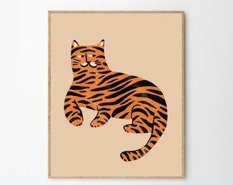 8x10", Whimsical Tiger, children's decor, nursery decor, jungle, animal, wild, thing, perfect birthday gift for her, wall decor, poster