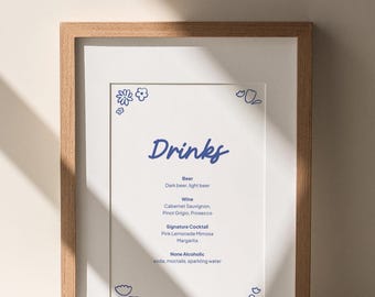 Wedding Drink Menu, Ditsy Floral Design, Editable Canva Template