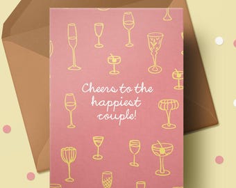Newlyweds Wedding Card: Drinks Illustration Congratulations