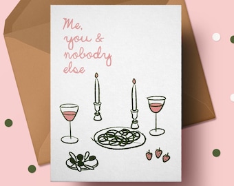 Romantic Love Card, Hand-Drawn Table Illustration, Me You & Nobody Else
