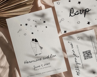 Celestial Wedding Invitation | Stars & Moon Editable Canva Template | Cosmic Galaxy Wedding Invite