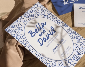 Ditsy Floral Wedding Invitation Suite: Editable Canva Template (Digital Download