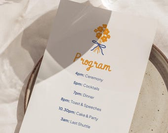 Golden Bouquet Wedding Details & Program, Editable Canva Templates, 4×6