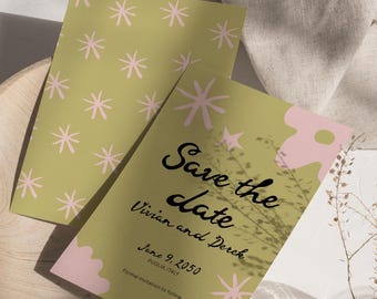 Editable Boho Floral Save the Date | Canva Template | Digital Download | Rustic Wedding Card | Instant Printable Invitation