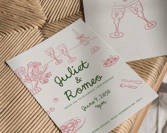 Boho Wedding Invitation Canva Template: Hand-Drawn 5x7 A7 Card (Digital Download)
