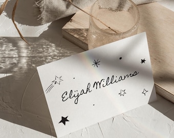 Moon and Stars Wedding Table Numbers & Place Cards, Editable Canva Template, Celestial Illustration