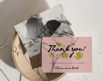 Boho Floral Thank You Card: Elegant Ribbon Design (Editable Canva Digital Download)