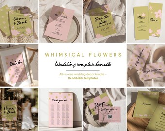 Boho Floral Wedding Template Bundle: Canva Stationery Set (Digital Download)