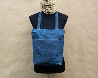 Blue Waxed Canvas Shoulder Bag | Crossbody Bag | Guitar Strap Purse | Ready To Ship