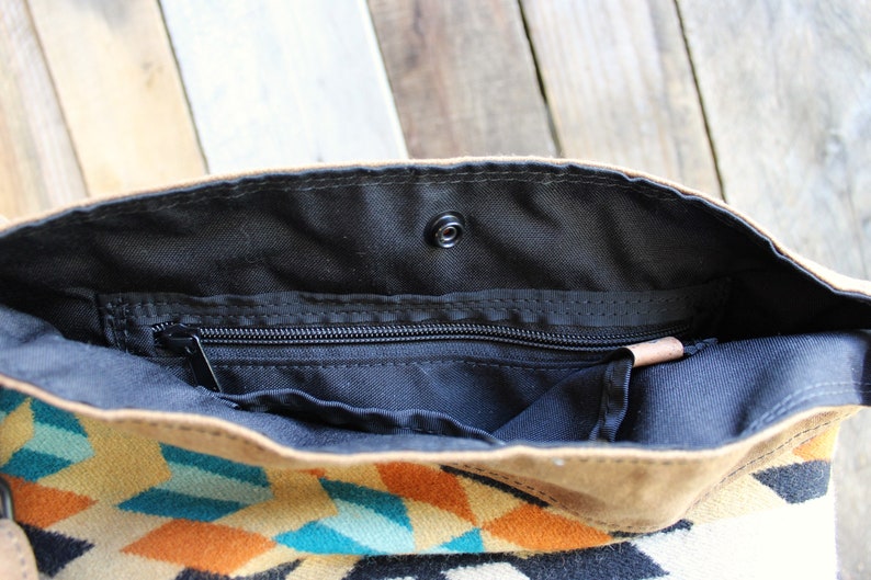 Waxed Canvas Bag with PNW Wool, Waxed Canvas Crossbody Bag image 4