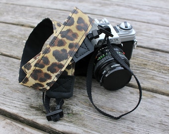 Cheetah Print Camera Strap, Waxed Canvas Camera Strap, DSLR Camera Strap, Adjustable Camera Strap, Photographer Gift, Animal Print