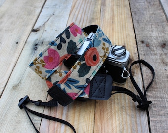 Floral Camera Strap, Waxed Canvas Camera Strap, DSLR Camera Strap, Photographer Gift, Rifle Paper Co