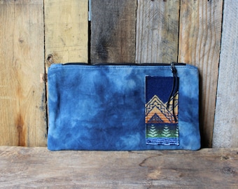 Cobalt Blue Ice Dyed, Waxed Canvas Zipper Pouch, Waxed Canvas Clutch, Bag Organizer