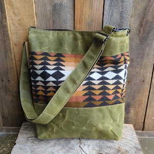Waxed Canvas Bag with PNW Wool, Waxed Canvas Crossbody Bag