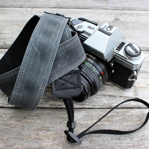 Gray Camera Strap, Waxed Canvas Camera Strap, DSLR Camera Strap, Photographer Gift image 2