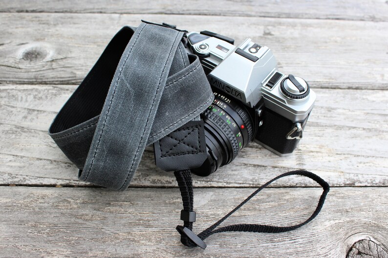 Gray Camera Strap, Waxed Canvas Camera Strap, DSLR Camera Strap, Photographer Gift image 2