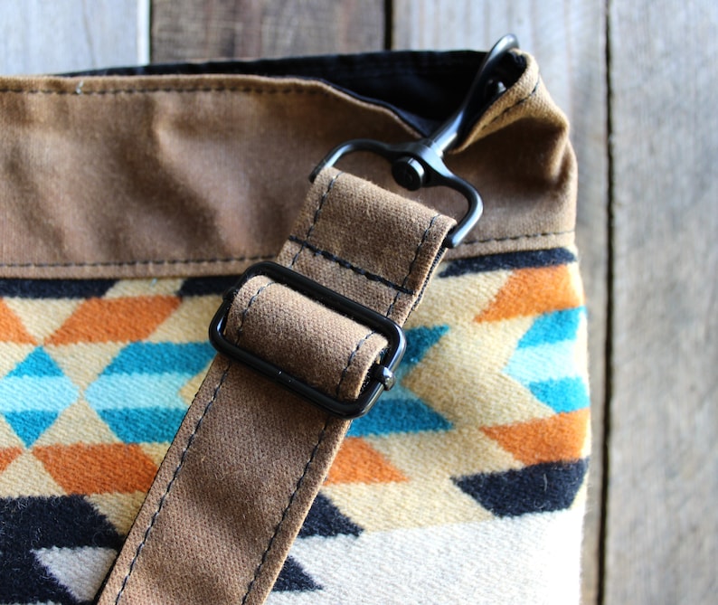 Waxed Canvas Bag with PNW Wool, Waxed Canvas Crossbody Bag image 2