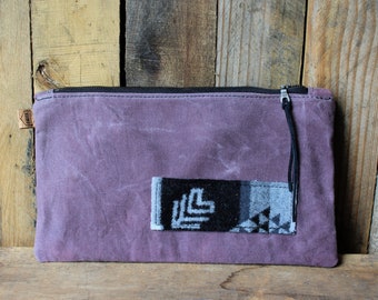Purple Waxed Canvas Zipper Pouch, Waxed Canvas Clutch, Bag Organizer